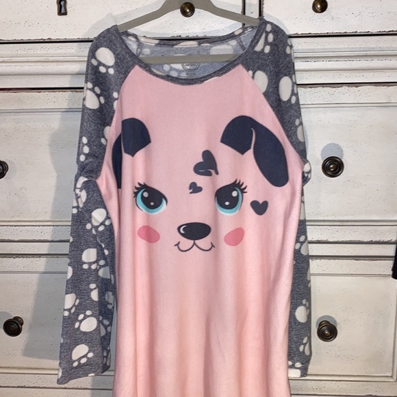 Wonder Nation light pink & gray puppy dog 🐶 longsleeve soft nightgown pajamas M - Picture 2 of 5